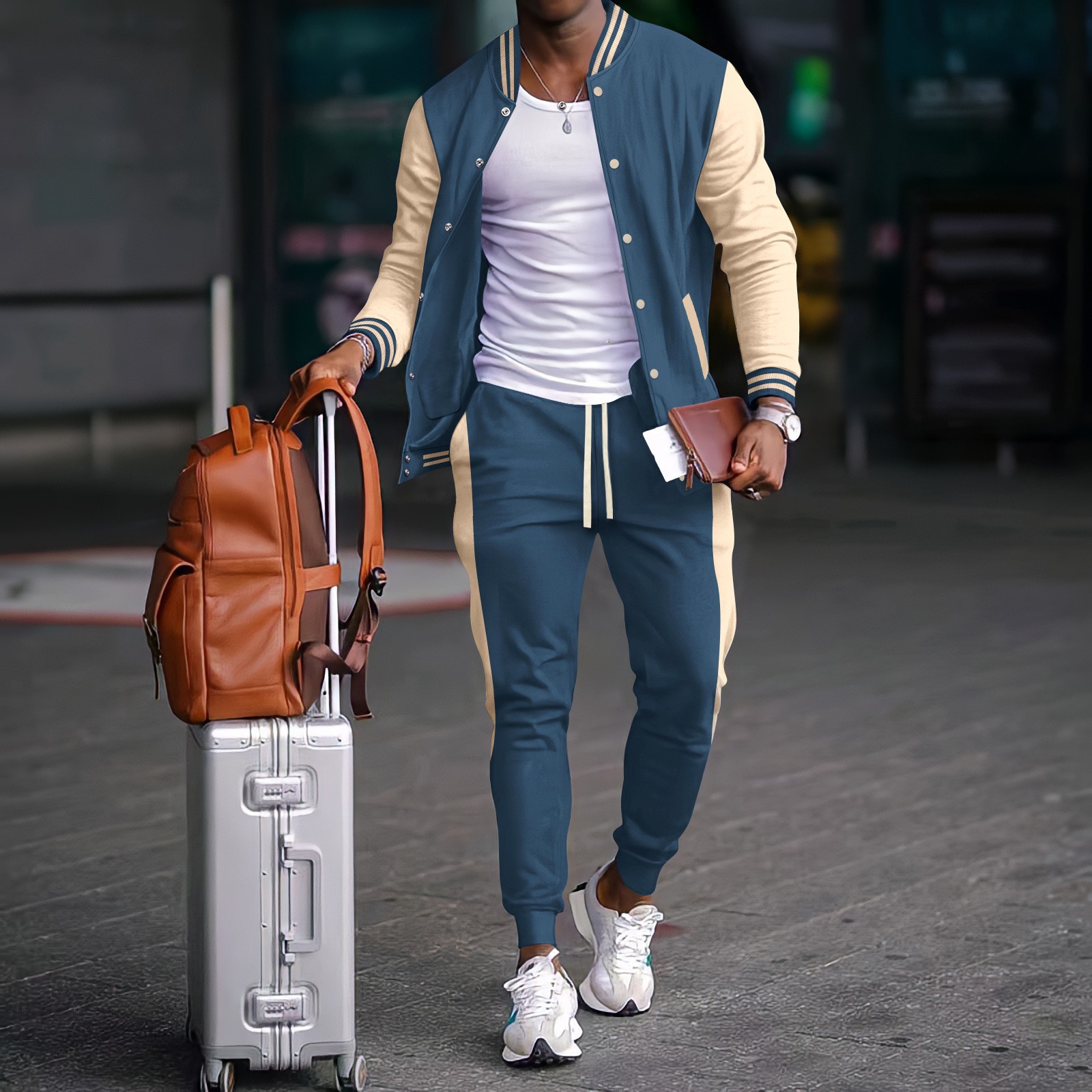 Streetwear Zipper - Autumn Winter New Men 2PCS Baseball