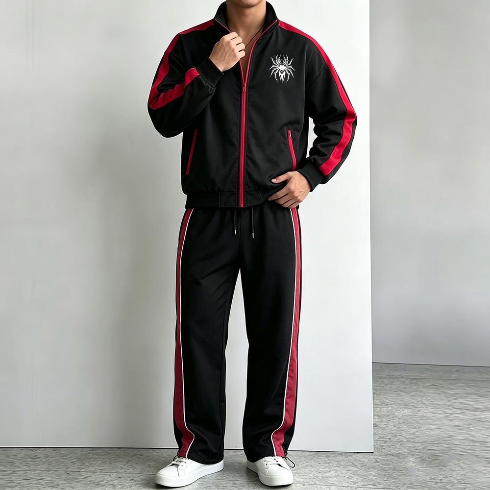 Streetwear Zipper - Men Side Striped Sports Suit Full
