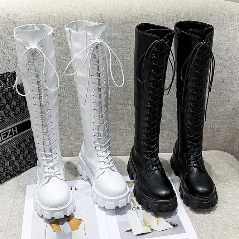 Streetwear Zipper - Women Knee High Boots Lace Up