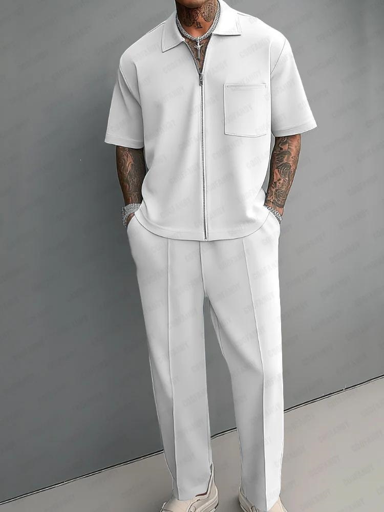 Streetwear Zipper - Men 2 Piece Outfits Half Zip