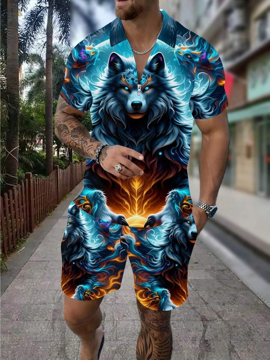 Men's Fashion 3D Wolf Print Zi - огляд і ціна Streetwear Zipper