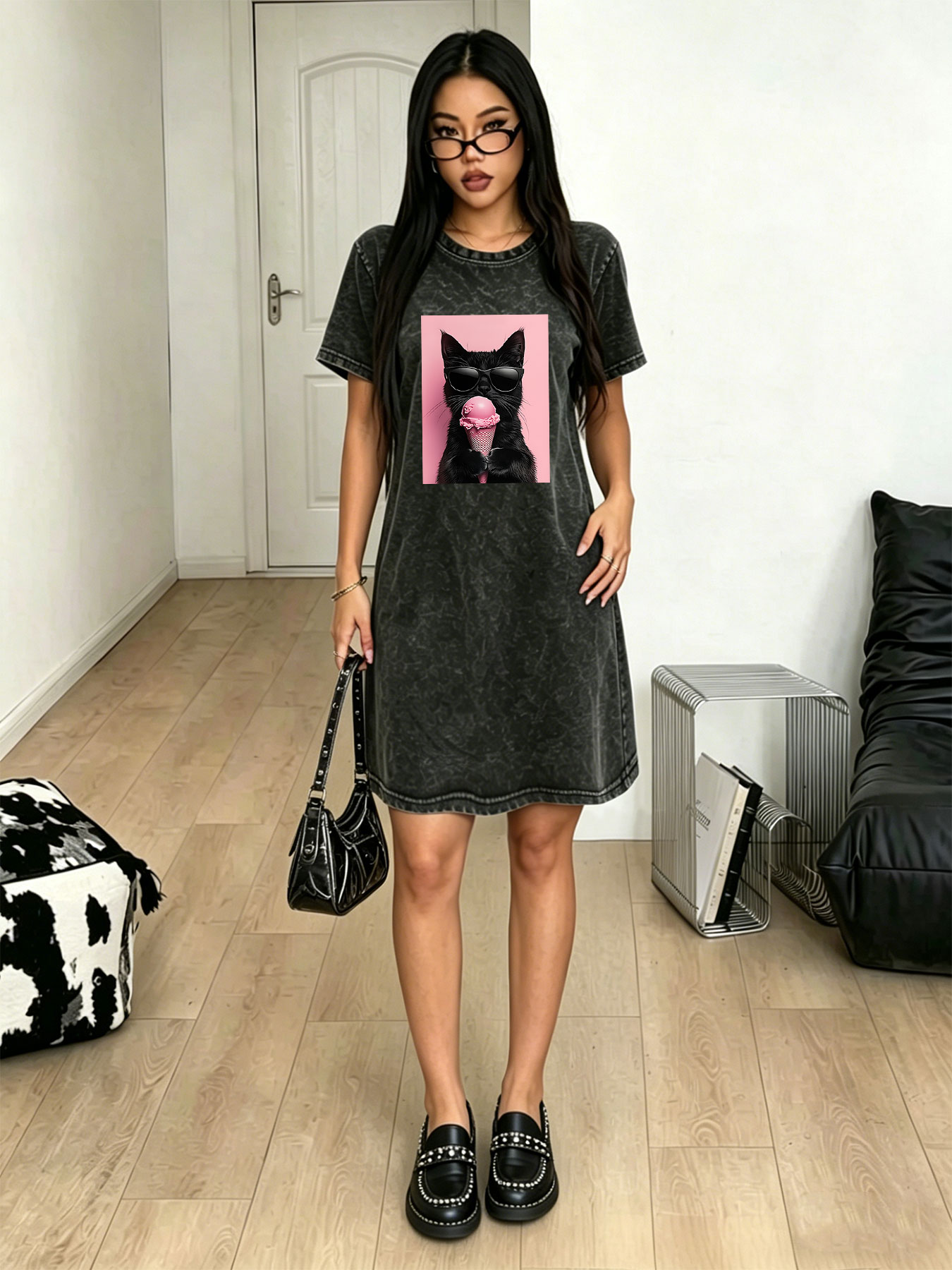 Vintage Washed Retro T-shirt D - огляд і ціна Streetwear Brand Cat