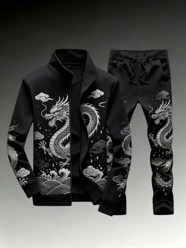 Plus Size Men's Casual Dragon  - огляд і ціна Streetwear Zipper