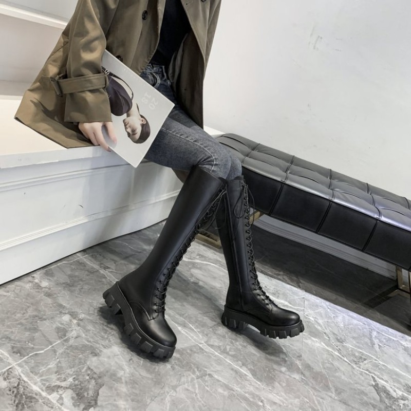Women Knee High Boots Lace Up  - огляд і ціна Streetwear Zipper