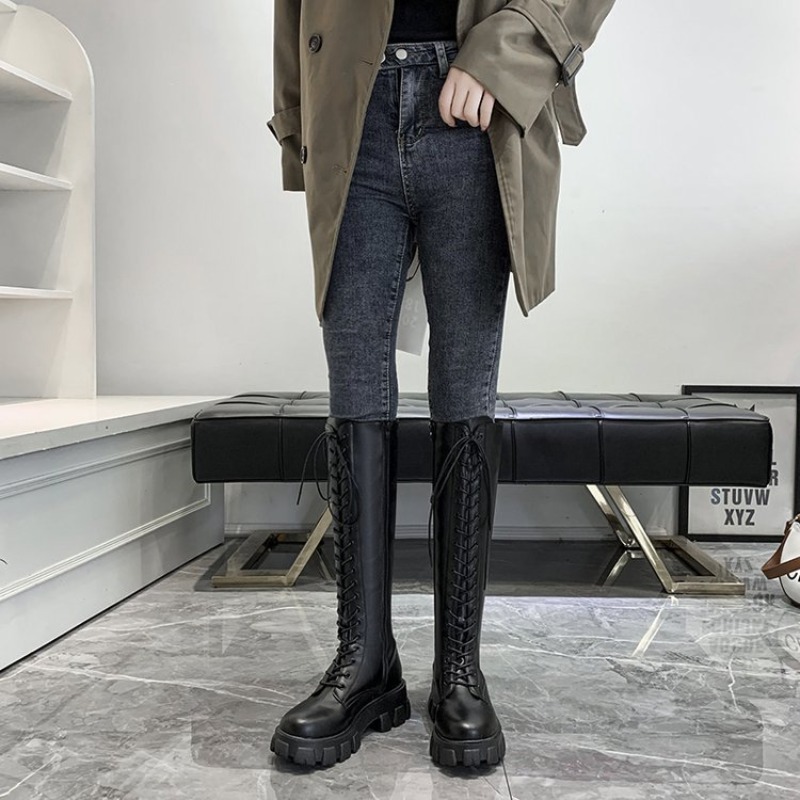 Women Knee High Boots Lace Up  - огляд і ціна Streetwear Zipper