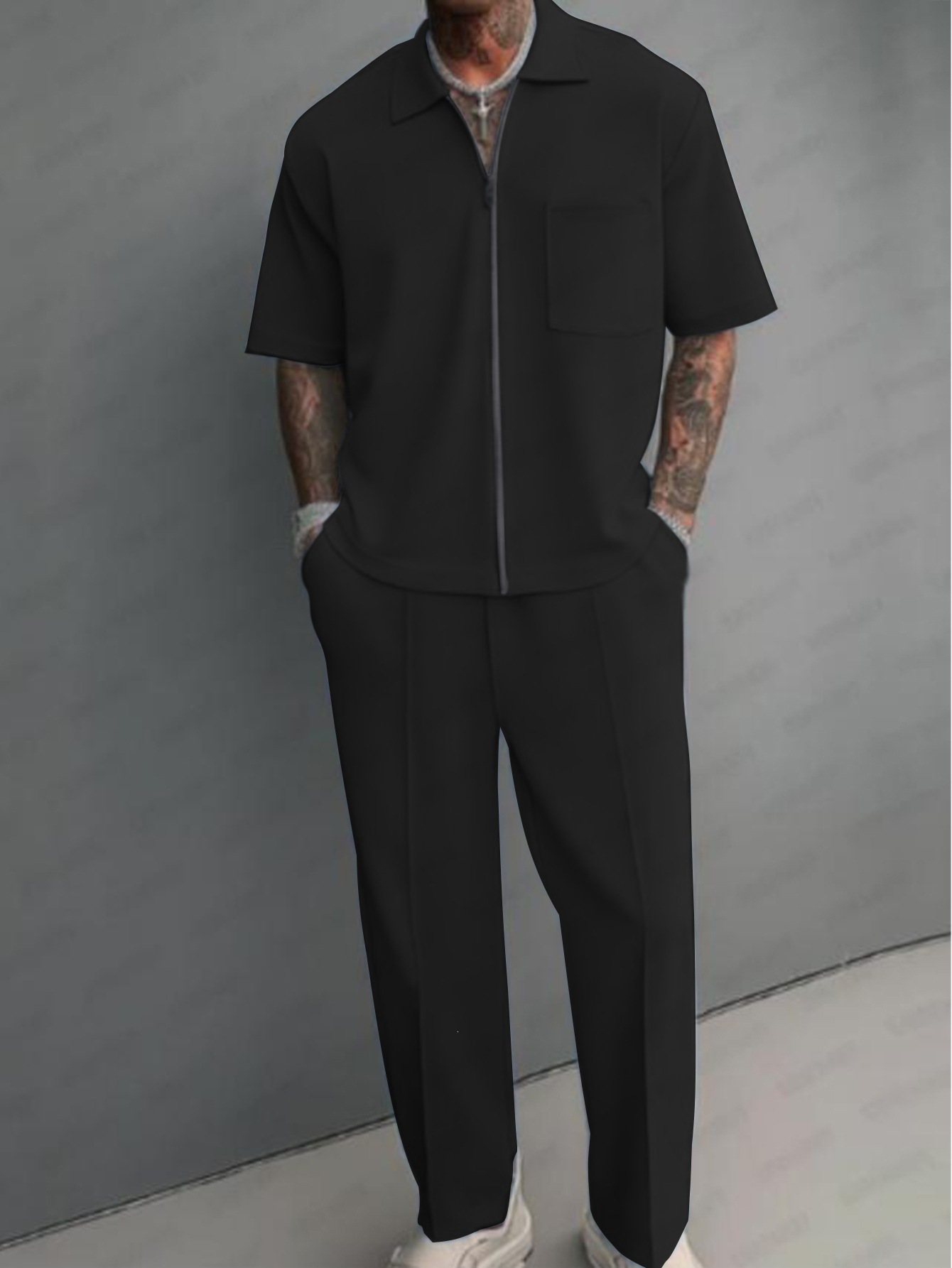 Men 2 Piece Outfits Half Zip P - огляд і ціна Streetwear Zipper