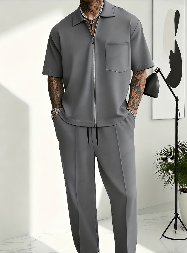 Men 2 Piece Outfits Half Zip P - огляд і ціна Streetwear Zipper